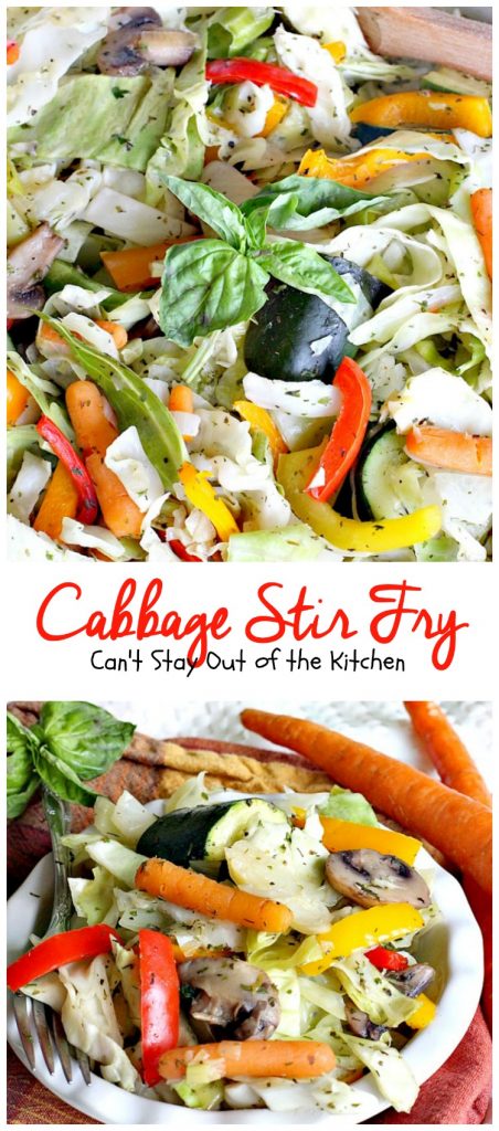 Cabbage Stir | Fry | Can't Stay Out of the Kitchen | this delicious #MeatlessMonday dish is filled with fresh veggies and herbs. Healthy, low calorie #clean-eating #glutenfree #vegan.