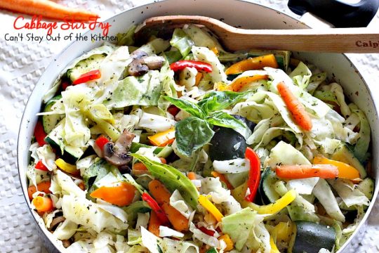 Cabbage Stir | Fry | Can't Stay Out of the Kitchen | this delicious #MeatlessMonday dish is filled with fresh veggies and herbs. Healthy, low calorie #clean-eating #glutenfree #vegan.