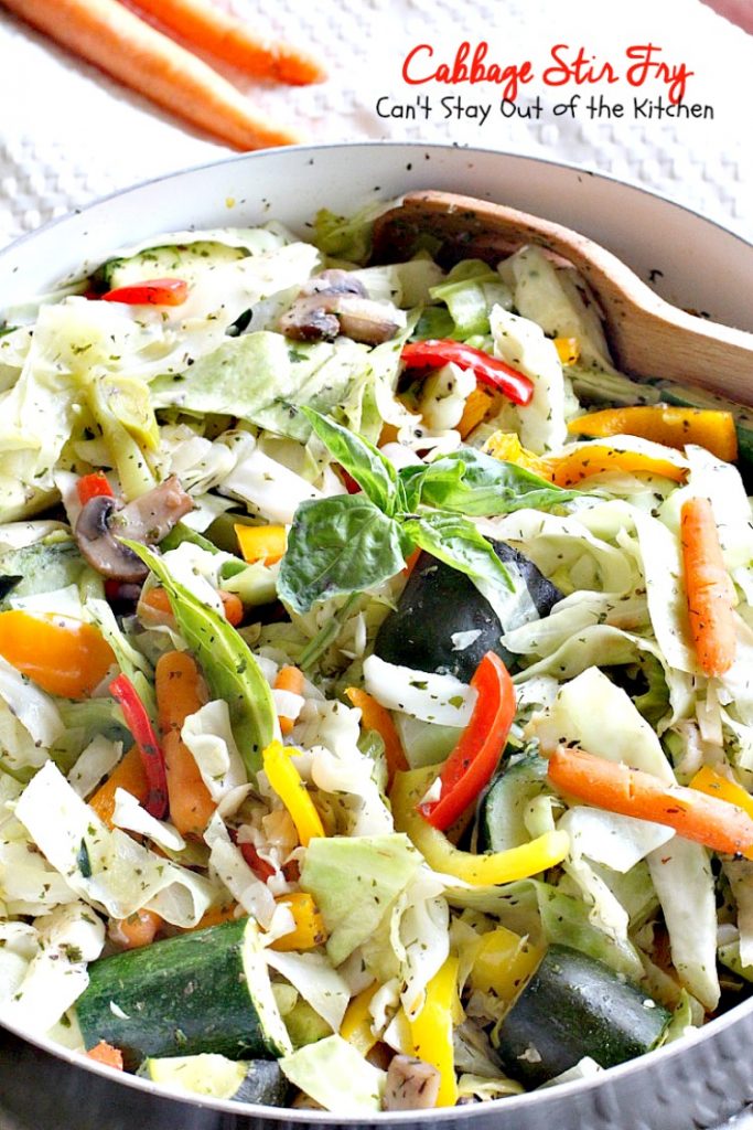 Cabbage Stir | Fry | Can't Stay Out of the Kitchen | this delicious #MeatlessMonday dish is filled with fresh veggies and herbs. Healthy, low calorie #clean-eating #glutenfree #vegan.