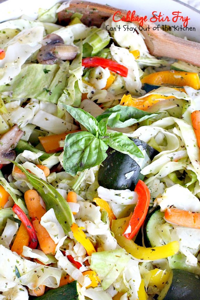 Cabbage Stir | Fry | Can't Stay Out of the Kitchen | this delicious #MeatlessMonday dish is filled with fresh veggies and herbs. Healthy, low calorie #clean-eating #glutenfree #vegan.