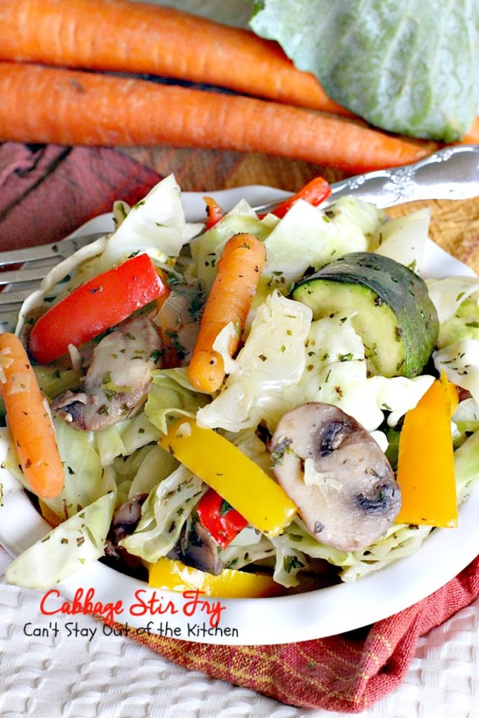 Cabbage Stir | Fry | Can't Stay Out of the Kitchen | this delicious #MeatlessMonday dish is filled with fresh veggies and herbs. Healthy, low calorie #clean-eating #glutenfree #vegan.