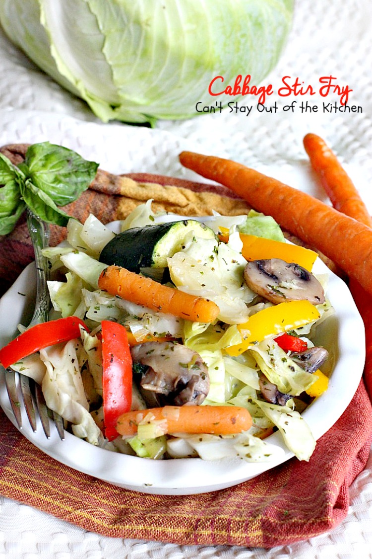 Cabbage Stir | Fry | Can't Stay Out of the Kitchen | this delicious #MeatlessMonday dish is filled with fresh veggies and herbs. Healthy, low calorie #clean-eating #glutenfree #vegan.