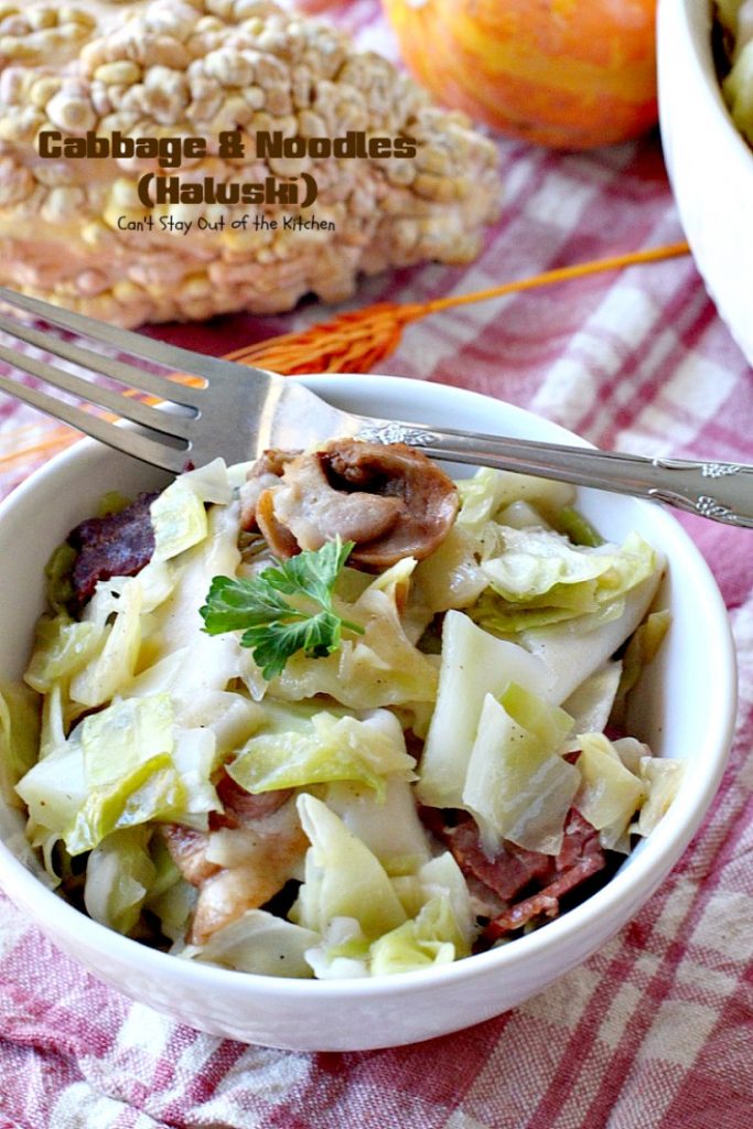 Cabbage and Noodles (Haluski) | Can't Stay Out of the Kitchen | we love this old-world #noodle dish. #Cabbage and onions are fried in #bacon and added to homemade #glutenfree noodles. (Regular #pasta can be substituted). Family favorite.