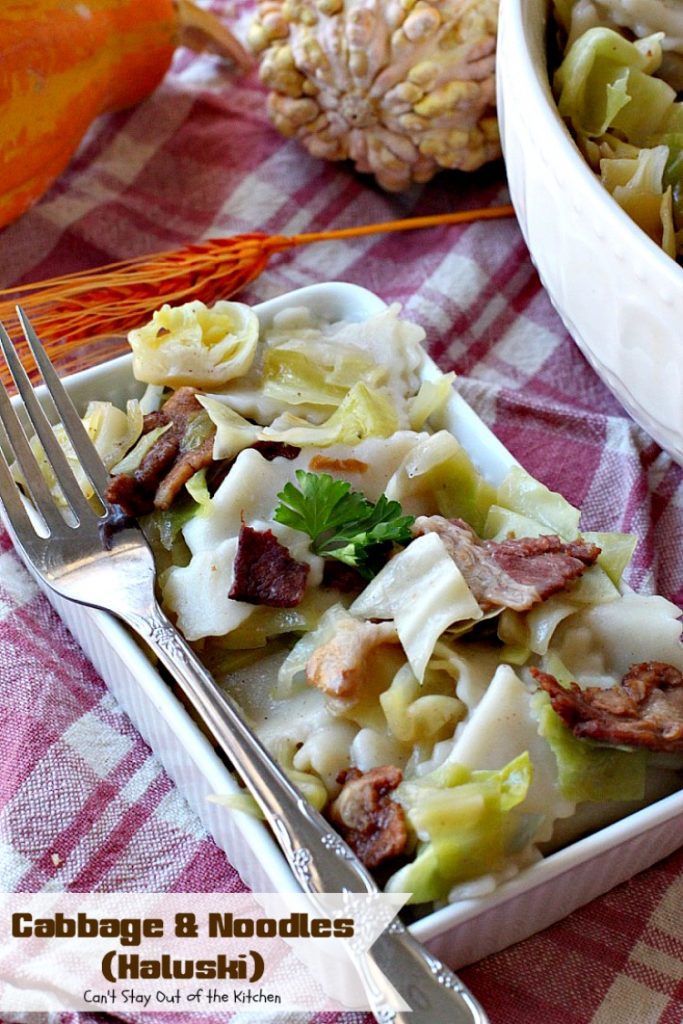 Cabbage and Noodles (Haluski) | Can't Stay Out of the Kitchen | we love this old-world #noodle dish. #Cabbage and onions are fried in #bacon and added to homemade #glutenfree noodles. (Regular #pasta can be substituted). Family favorite.