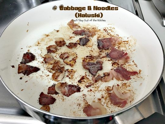 Cabbage and Noodles (Haluski) | Can't Stay Out of the Kitchen | we love this old-world #noodle dish. #Cabbage and onions are fried in #bacon and added to homemade #glutenfree noodles. (Regular #pasta can be substituted). Family favorite.