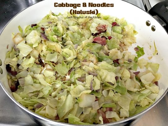 Cabbage and Noodles (Haluski) | Can't Stay Out of the Kitchen | we love this old-world #noodle dish. #Cabbage and onions are fried in #bacon and added to homemade #glutenfree noodles. (Regular #pasta can be substituted). Family favorite.