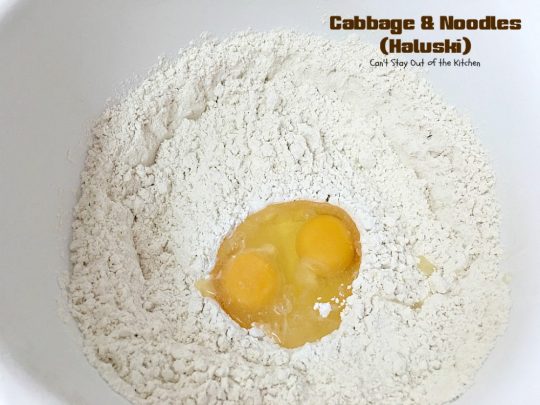 Cabbage and Noodles (Haluski) | Can't Stay Out of the Kitchen | we love this old-world #noodle dish. #Cabbage and onions are fried in #bacon and added to homemade #glutenfree noodles. (Regular #pasta can be substituted). Family favorite.