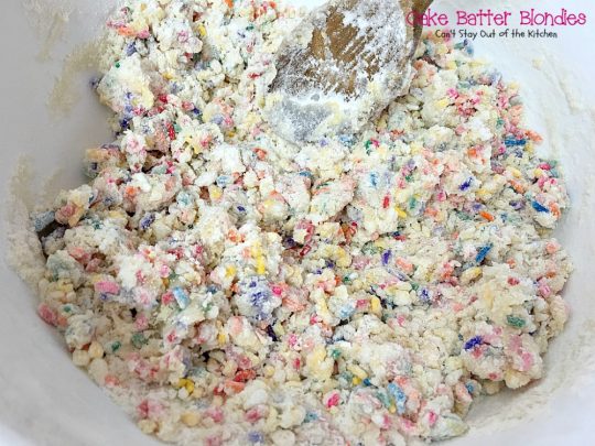 Cake Batter Blondies | Can't Stay Out of the Kitchen | the most awesome blondies ever! These are filled with #whitechocolatechips & #rainbowsprinkles for a heavenly taste you'll be drooling over! #chocolate #dessert