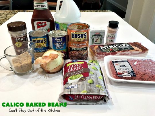 Calico Baked Beans | Can't Stay Out of the Kitchen | these #BakedBeans are heavenly & one of my most requested #recipes! They use 4 kinds of beans, #bacon & #GroundBeef. Wonderful for potlucks, backyard BBQs or grilling out with friends. #casserole #SideDish #CalicoBakedBeans #Holiday #HolidaySideDish #MemorialDay #FourthOfJuly #LaborDay