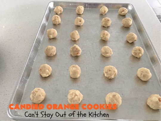 Candied Orange Cookies | Can't Stay Out of the Kitchen | these delightful #cookies are made with vanilla chips & #CandiedOrangePeel. They're festive & beautiful enough for any #holiday party or #ChristmasCookieExchange. #dessert #ParadiseFruitCompany #HolidayDessert #ParadiseCandiedFruit #OrangeDessert #CandiedOrangeCookies