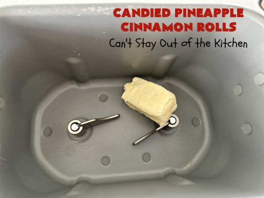 Candied Pineapple Cinnamon Rolls | Can't Stay Out of the Kitchen | These luscious #CinnamonRolls include #CandiedPineapple & they're iced with a thick, drool-worthy #buttercream icing. Every bite will rock your world! Enjoy for a #holiday #breakfast or #brunch. #Thanksgiving #Christmas #ParadiseFruit #pineapple #SweetRolls #HolidayBreakfast