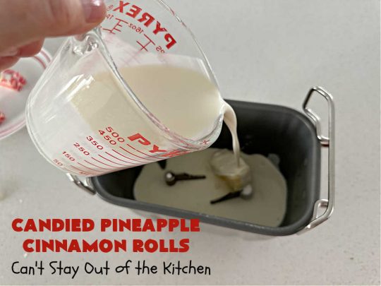 Candied Pineapple Cinnamon Rolls | Can't Stay Out of the Kitchen | These luscious #CinnamonRolls include #CandiedPineapple & they're iced with a thick, drool-worthy #buttercream icing. Every bite will rock your world! Enjoy for a #holiday #breakfast or #brunch. #Thanksgiving #Christmas #ParadiseFruit #pineapple #SweetRolls #HolidayBreakfast