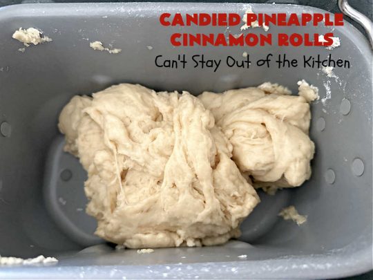 Candied Pineapple Cinnamon Rolls | Can't Stay Out of the Kitchen | These luscious #CinnamonRolls include #CandiedPineapple & they're iced with a thick, drool-worthy #buttercream icing. Every bite will rock your world! Enjoy for a #holiday #breakfast or #brunch. #Thanksgiving #Christmas #ParadiseFruit #pineapple #SweetRolls #HolidayBreakfast