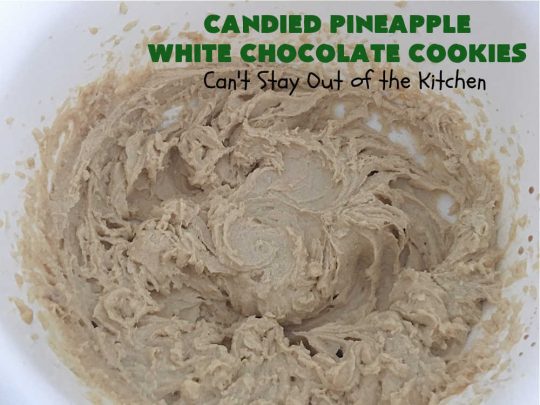 Candied Pineapple White Chocolate Cookies | these delightful #OatmealCookies include #CandiedPineapple & #WhiteChocolateChips for a robust flavor that will knock your socks off! Terrific for #holiday or #tailgating parties or a #ChristmasCookieExchange. #cookies #ParadiseCandiedFruit #chocolate #ParadiseFruitCompany #pineapple #holiday #dessert #HolidayDessert #HolidayBaking #Christmas #Thanksgiving #NewYearsDay #CandiedPineappleWhiteChocolateCookies