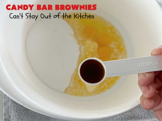 Candy Bar Brownies | Can't Stay Out of the Kitchen | these scrumptious #brownies are filled with #SnickersBars & #HersheysChocolateBars so they have triple the #chocolate flavor. Rich, decadent & heavenly, these #CandyBarBrownies will rock your world! You'll be swooning over every delicious bite! #tailgating #ChocolateDessert #SnickersDessert #HersheysDessert #Hersheys #CandyBars