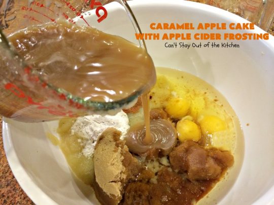 Caramel Apple Cake with Apple Cider Frosting | Can't Stay Out of the Kitchen | this heavenly #cake is rich, decadent & divine! It uses #caramel sauce in the cake & drizzled over the frosting. Absolutely mouthwatering! #dessert #apple