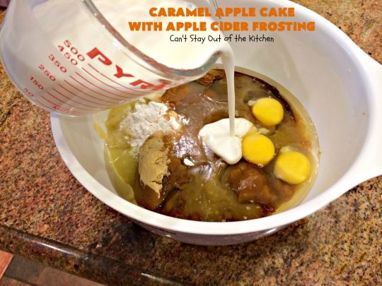 Caramel Apple Cake with Apple Cider Frosting | Can't Stay Out of the Kitchen | this heavenly #cake is rich, decadent & divine! It uses #caramel sauce in the cake & drizzled over the frosting. Absolutely mouthwatering! #dessert #apple