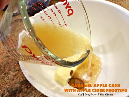 Caramel Apple Cake with Apple Cider Frosting | Can't Stay Out of the Kitchen | this heavenly #cake is rich, decadent & divine! It uses #caramel sauce in the cake & drizzled over the frosting. Absolutely mouthwatering! #dessert #apple
