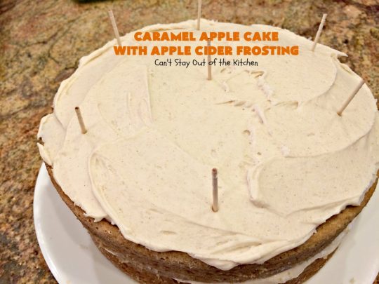 Caramel Apple Cake with Apple Cider Frosting | Can't Stay Out of the Kitchen | this heavenly #cake is rich, decadent & divine! It uses #caramel sauce in the cake & drizzled over the frosting. Absolutely mouthwatering! #dessert #apple