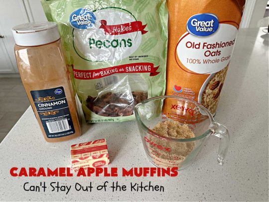 Caramel Apple Muffins | Can't Stay Out of the Kitchen | these luscious #muffins have a surprise ingredient in the middle--#caramels! They burst with flavor & are rich, decadent & heavenly for a weekend, company or #holiday #breakfast. #apples #streusel #HolidayBreakfast #CaramelApples #CaramelAppleMuffins