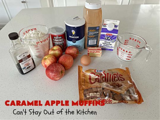 Caramel Apple Muffins | Can't Stay Out of the Kitchen | these luscious #muffins have a surprise ingredient in the middle--#caramels! They burst with flavor & are rich, decadent & heavenly for a weekend, company or #holiday #breakfast. #apples #streusel #HolidayBreakfast #CaramelApples #CaramelAppleMuffins
