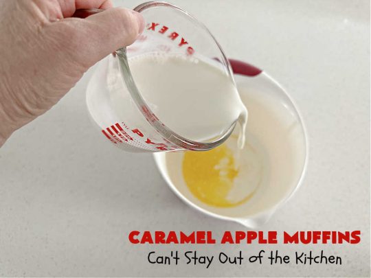 Caramel Apple Muffins | Can't Stay Out of the Kitchen | these luscious #muffins have a surprise ingredient in the middle--#caramels! They burst with flavor & are rich, decadent & heavenly for a weekend, company or #holiday #breakfast. #apples #streusel #HolidayBreakfast #CaramelApples #CaramelAppleMuffins