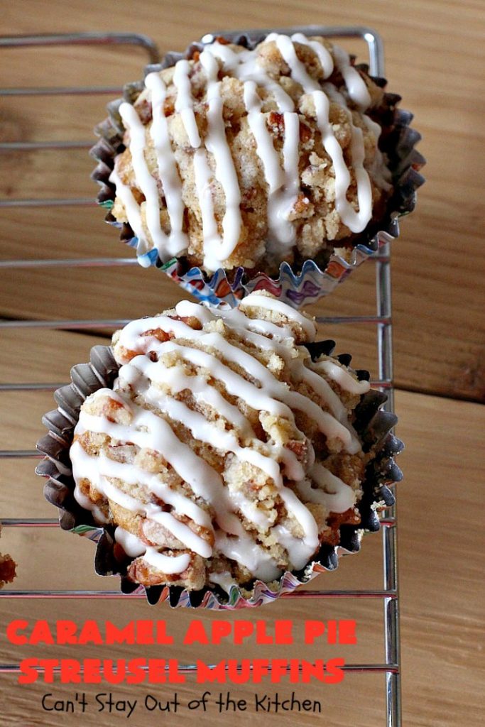 Caramel Apple Pie Streusel Muffins | Can't Stay Out of the Kitchen | these spectacular #muffins taste like eating #CandiedApples but in muffin form! The #recipe includes #CaramelApple #GreekYogurt. Perfect for a #holiday, company or weekend #breakfast. #apples #HolidayBreakfast #EasterBreakfast #MothersDayBreakfast