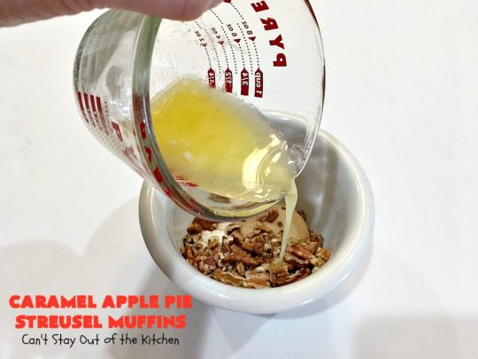 Caramel Apple Pie Streusel Muffins | Can't Stay Out of the Kitchen | these spectacular #muffins taste like eating #CandiedApples but in muffin form! The #recipe includes #CaramelApple #GreekYogurt. Perfect for a #holiday, company or weekend #breakfast. #apples #HolidayBreakfast #EasterBreakfast #MothersDayBreakfast