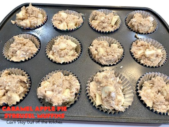 Caramel Apple Pie Streusel Muffins | Can't Stay Out of the Kitchen | these spectacular #muffins taste like eating #CandiedApples but in muffin form! The #recipe includes #CaramelApple #GreekYogurt. Perfect for a #holiday, company or weekend #breakfast. #apples #HolidayBreakfast #EasterBreakfast #MothersDayBreakfast