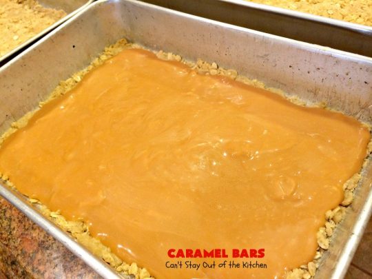 Caramel Bars (a.k.a. Turtle Bars) | Can't Stay Out of the Kitchen | these decadent & divine #brownies are like eating #TurtleCandies! They're filled with #chocolate chips, #caramels & pecans in a scrumptious streusel topping & crust. Perfect for #holiday baking & #Christmas #cookie exchanges.
