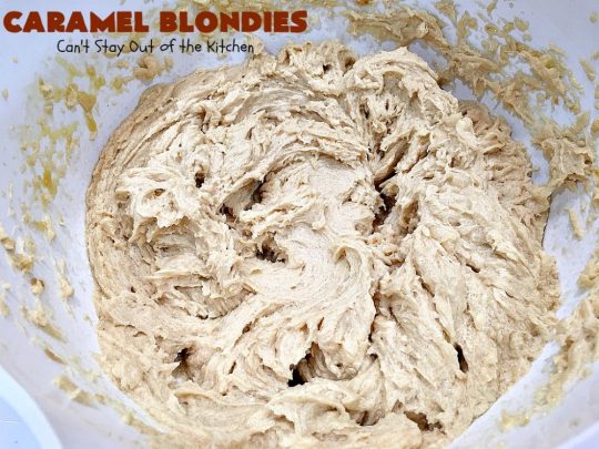 Caramel Blondies | Can't Stay Out of the Kitchen | these fantastic #cookies are made with #Ghirardelli #caramel chips. So awesome! Perfect for #tailgating parties & potlucks. #dessert #carameldessert #falldessert