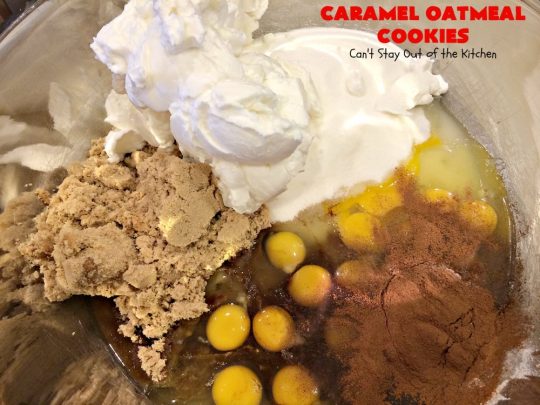 Caramel Oatmeal Cookies | Can't Stay Out of the Kitchen | these fantastic #oatmealcookies contain #caramel bits & vanilla chips adding scrumptious flavors to an old favorite. They're terrific for #holiday baking and #Christmas #cookie exchanges. #dessert