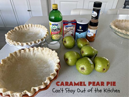 Caramel Pear Pie | Can't Stay Out of the Kitchen | this luscious #PearPie #recipe includes a layer of melted #caramels, #pecans & an #oatmeal #streusel topping that's totally scrumptious. Prepare to swoon over every bite. If you thought #CandiedApples were great, try this #pie version with #pears. Great for #holidays & company. #dessert #PearDessert #CaramelPearPie