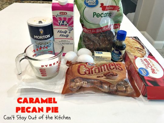 Caramel Pecan Pie | Can't Stay Out of the Kitchen | Oh my gosh! This #PecanPie is rich decadent & divine! It's made with #caramels in the filling. This is a fantastic #dessert for company or #holidays like #Thanksgiving or #Christmas. Wow your family & friends with one of the best pies you'll ever eat! #Pecans #PecanDessert #CaramelPecanPie #GooseberryPatch