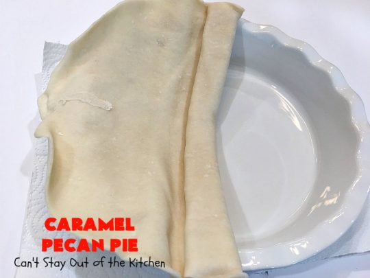Caramel Pecan Pie | Can't Stay Out of the Kitchen | Oh my gosh! This #PecanPie is rich decadent & divine! It's made with #caramels in the filling. This is a fantastic #dessert for company or #holidays like #Thanksgiving or #Christmas. Wow your family & friends with one of the best pies you'll ever eat! #Pecans #PecanDessert #CaramelPecanPie #GooseberryPatch