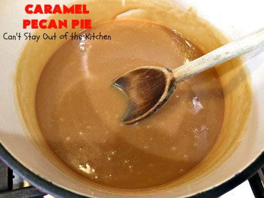 Caramel Pecan Pie | Can't Stay Out of the Kitchen | Oh my gosh! This #PecanPie is rich decadent & divine! It's made with #caramels in the filling. This is a fantastic #dessert for company or #holidays like #Thanksgiving or #Christmas. Wow your family & friends with one of the best pies you'll ever eat! #Pecans #PecanDessert #CaramelPecanPie #GooseberryPatch
