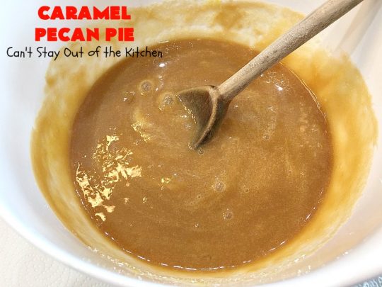 Caramel Pecan Pie | Can't Stay Out of the Kitchen | Oh my gosh! This #PecanPie is rich decadent & divine! It's made with #caramels in the filling. This is a fantastic #dessert for company or #holidays like #Thanksgiving or #Christmas. Wow your family & friends with one of the best pies you'll ever eat! #Pecans #PecanDessert #CaramelPecanPie #GooseberryPatch