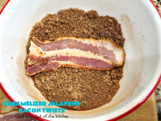 Caramelized Jalapeno Bacon Twists | Can't Stay Out of the Kitchen | this sensational 3 ingredient #appetizer is perfect for any #tailgating or #holiday party. It's quick & easy to make and has enough heat to keep it interesting. #TexMex #jalapenos #bacon #GlutenFree #3IngredientRecipe #HolidayAppetizer #GlutenFreeAppetizer #CaramelizedJalapenoBaconTwists