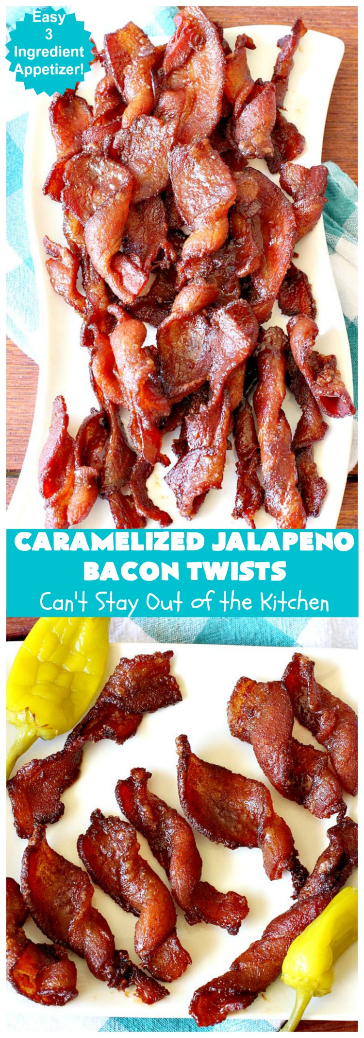 Caramelized Jalapeno Bacon Twists | Can't Stay Out of the Kitchen | this sensational 3 ingredient #appetizer is perfect for any #tailgating or #holiday party. It's quick & easy to make and has enough heat to keep it interesting. #TexMex #jalapenos #bacon #GlutenFree #3IngredientRecipe #HolidayAppetizer #GlutenFreeAppetizer #CaramelizedJalapenoBaconTwists