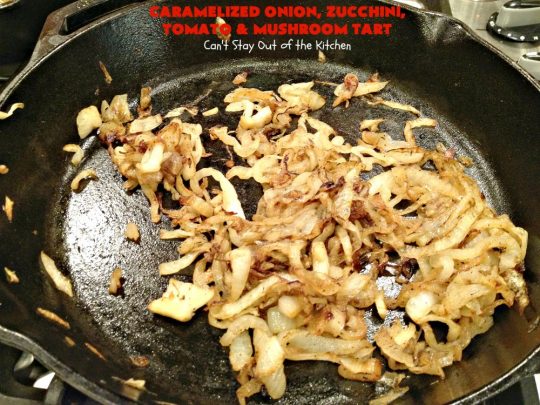 Caramelized Onion, Zucchini, Tomato and Mushroom Tart | Can't Stay Out of the Kitchen | this lovely, mouthwatering tart is filled with #tomatoes, #zucchini, #mushrooms, #CaramelizedOnions & 4 kinds of #cheese. Terrific for a #holiday or company #breakfast or for a #MeatlessMonday entree. #FontinaCheese #ParmesanCheese #AsiagoCheese #RomanoCheese #CaramelizedOnionZucchiniTomatoAndMushroomTart