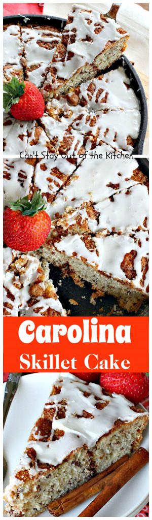 Carolina Skillet Cake | Can't Stay Out of the Kitchen | this fabulous #coffeecake is baked in a cast-iron skillet & is a terrific idea for a #holiday #breakfast. We love this #cake.