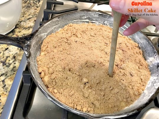 Carolina Skillet Cake | Can't Stay Out of the Kitchen | this fabulous #coffeecake is baked in a cast-iron skillet & is a terrific idea for a #holiday #breakfast. We love this #cake.