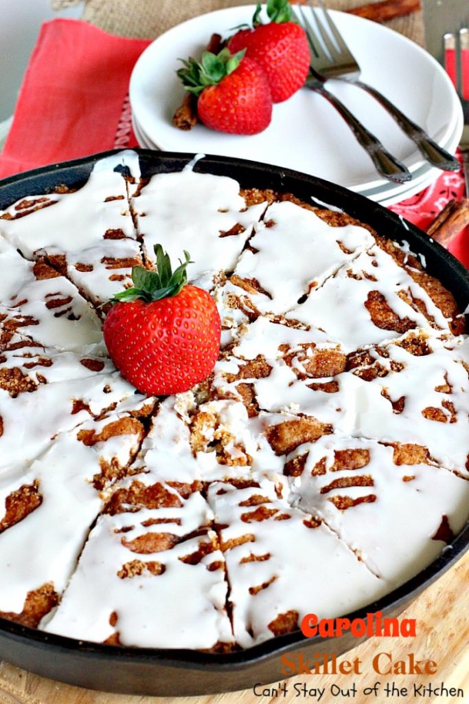 Carolina Skillet Cake | Can't Stay Out of the Kitchen | this fabulous #coffeecake is baked in a cast-iron skillet & is a terrific idea for a #holiday #breakfast. We love this #cake.