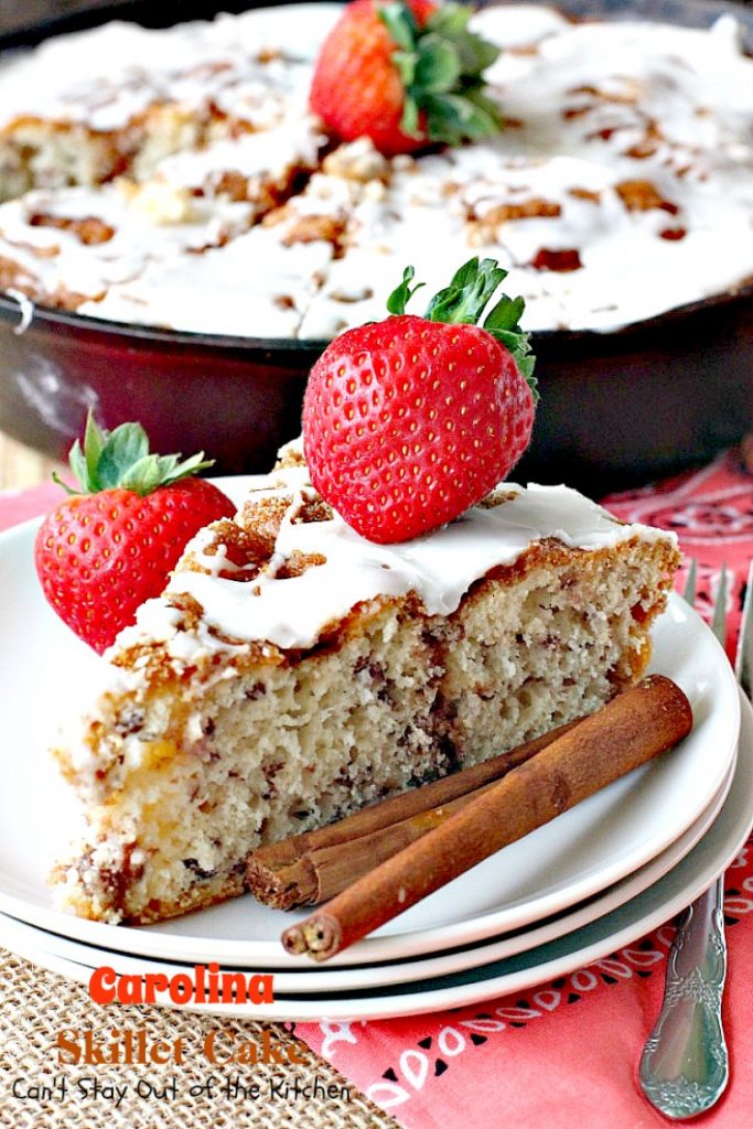 Carolina Skillet Cake | Can't Stay Out of the Kitchen | this fabulous #coffeecake is baked in a cast-iron skillet & is a terrific idea for a #holiday #breakfast. We love this #cake.