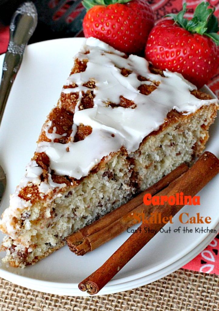 Carolina Skillet Cake | Can't Stay Out of the Kitchen | this fabulous #coffeecake is baked in a cast-iron skillet & is a terrific idea for a #holiday #breakfast. We love this #cake.