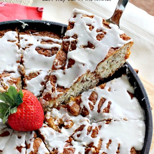 Carolina Skillet Cake | Can't Stay Out of the Kitchen | this fabulous #coffeecake is baked in a cast-iron skillet & is a terrific idea for a #holiday #breakfast. We love this #cake.
