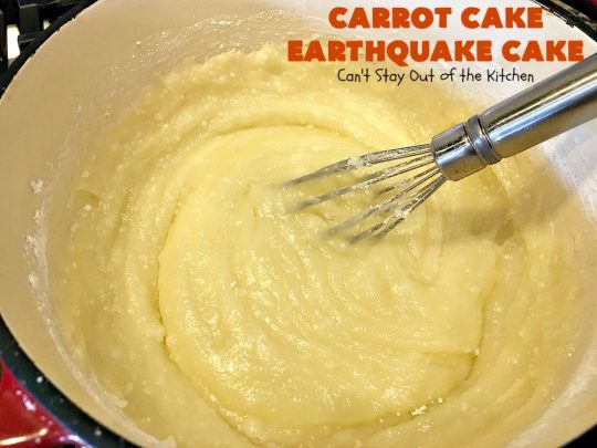 Carrot Cake Earthquake Cake | Can't Stay Out of the Kitchen | this fantastic #cake is rich, decadent & divine! It's layered with #pecans, #coconut, vanilla chips & uses a boxed #carrotcake mix. Then it has a #cheesecake icing layer that sinks into the #dessert while baking. The explosion causes an earthquake! Amazing dessert for company or #holidays.