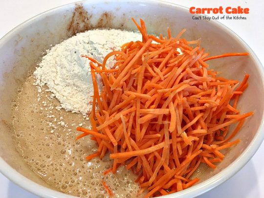 Carrot Cake | Can't Stay Out of the Kitchen | the most awesome Carrot Cake ever! This #cake is so rich you will be drooling over each bite. #dessert #creamcheese frosting.