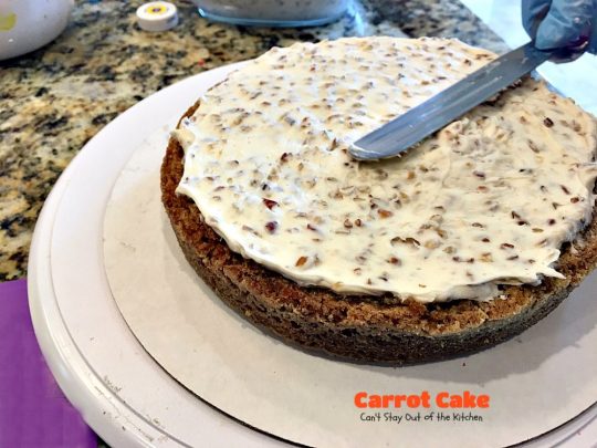 Carrot Cake | Can't Stay Out of the Kitchen | the most awesome Carrot Cake ever! This #cake is so rich you will be drooling over each bite. #dessert #creamcheese frosting.
