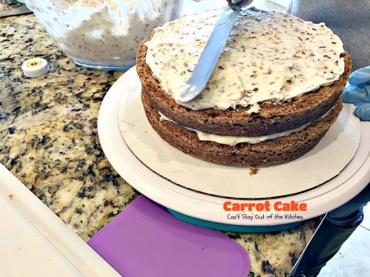 Carrot Cake | Can't Stay Out of the Kitchen | the most awesome Carrot Cake ever! This #cake is so rich you will be drooling over each bite. #dessert #creamcheese frosting.